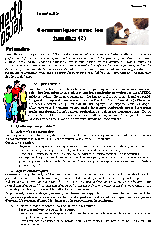 recto-verso n°70 : communiquer avec les familles (2)