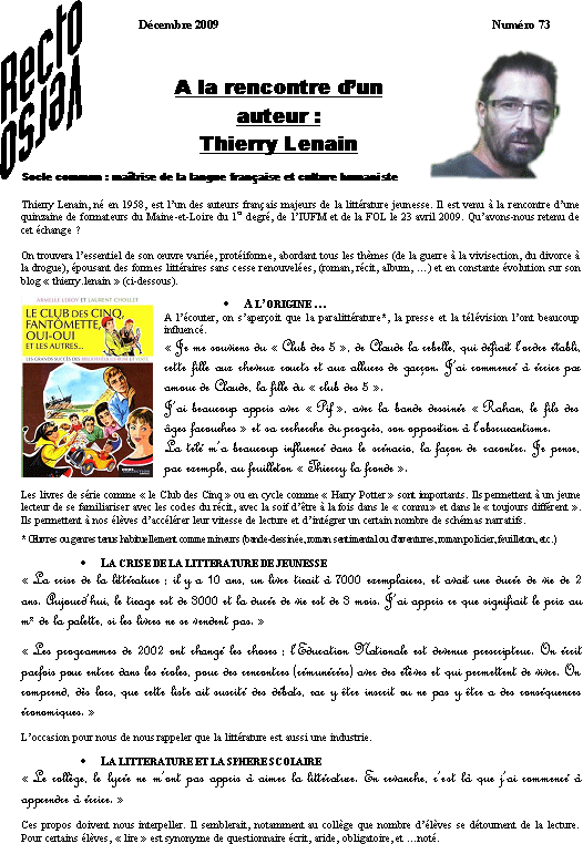 recto-verso n°73 : à la rencontre d'un auteur : Thierry Lenain